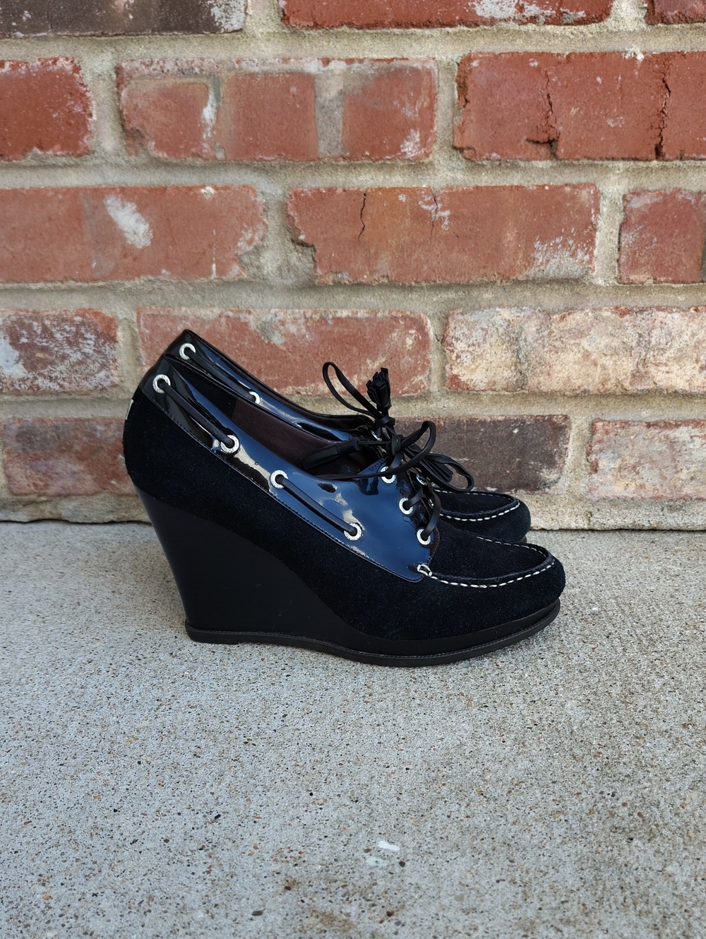 Sperry Goldfish Lace Up Suede Leather Lace Up Wedge Boat Shoes Size 7.5 Grunge
